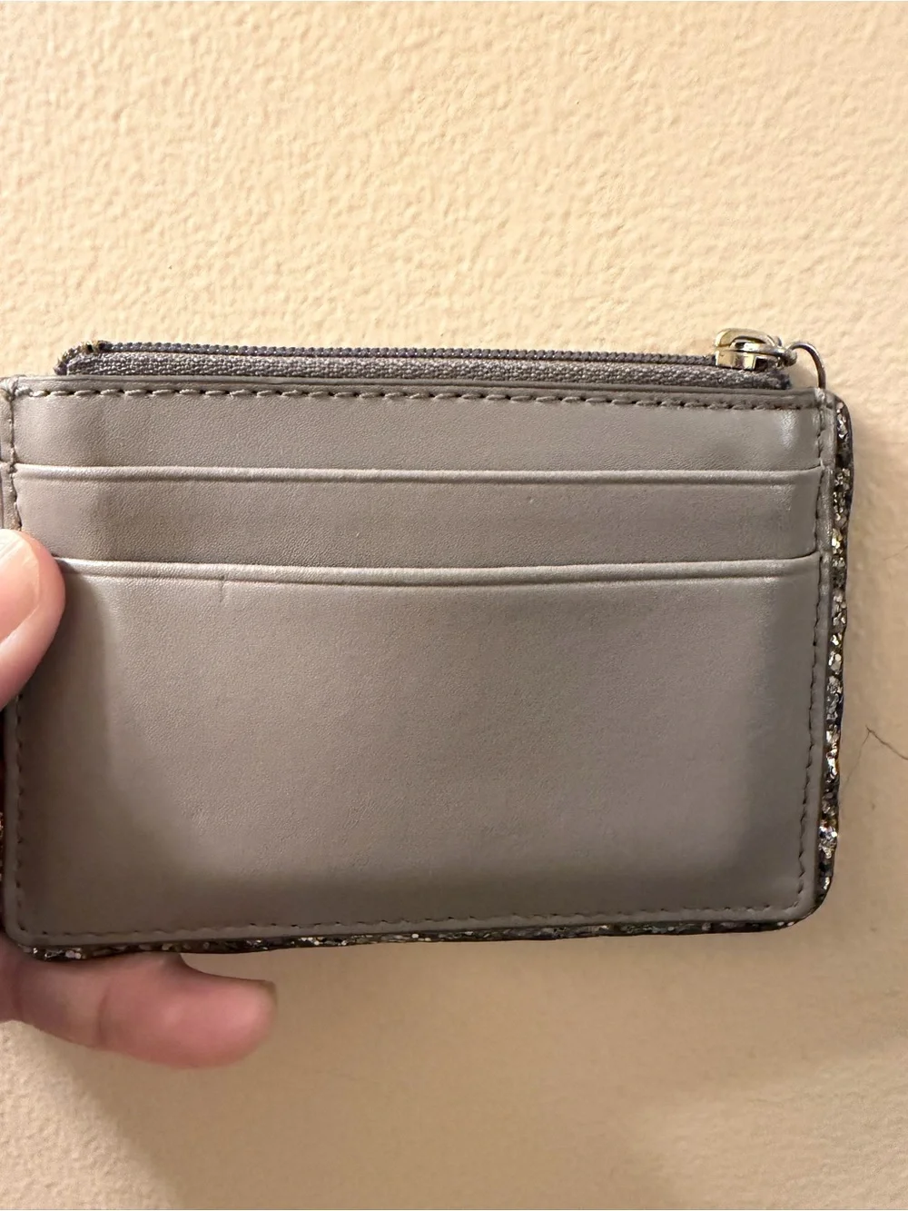 Kate Spade Gray Women's Cardholder Wallet with Glitter Trim